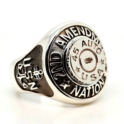 photo number one of Customizable Solid 925 Sterling Silver 2nd Amendment Nation Ring item C2AR-2