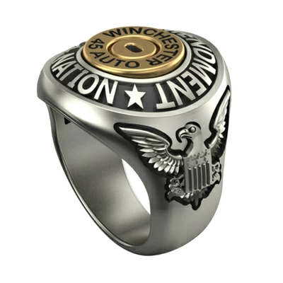 photo number one of 14k Gold and Sterling Silver Bullet End Cap Eagle Ring item BECR-4