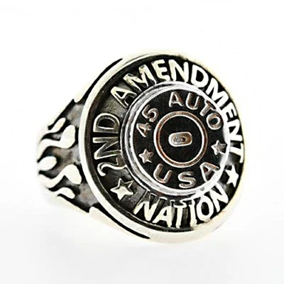 photo number one of Sterling Silver 2nd Amendment Nation Flame Ring item BECR-6