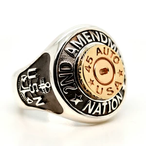 photo of Customizable Sterling Silver and 14k Gold 2nd Amendment Nation Ring item C2AR-1