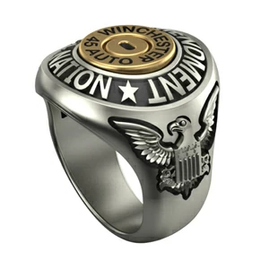 photo of 14k Gold and Sterling Silver Bullet End Cap Eagle Ring item BECR-4