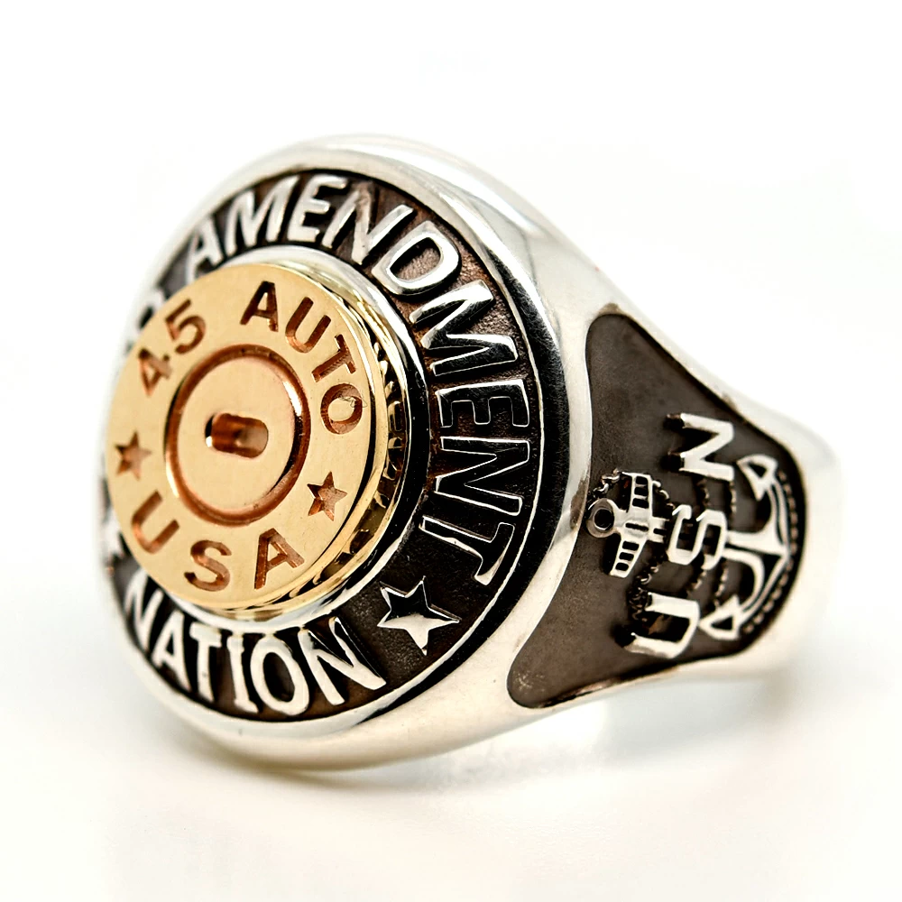 Customizable Sterling Silver and 14k Gold 2nd Amendment Nation Ring